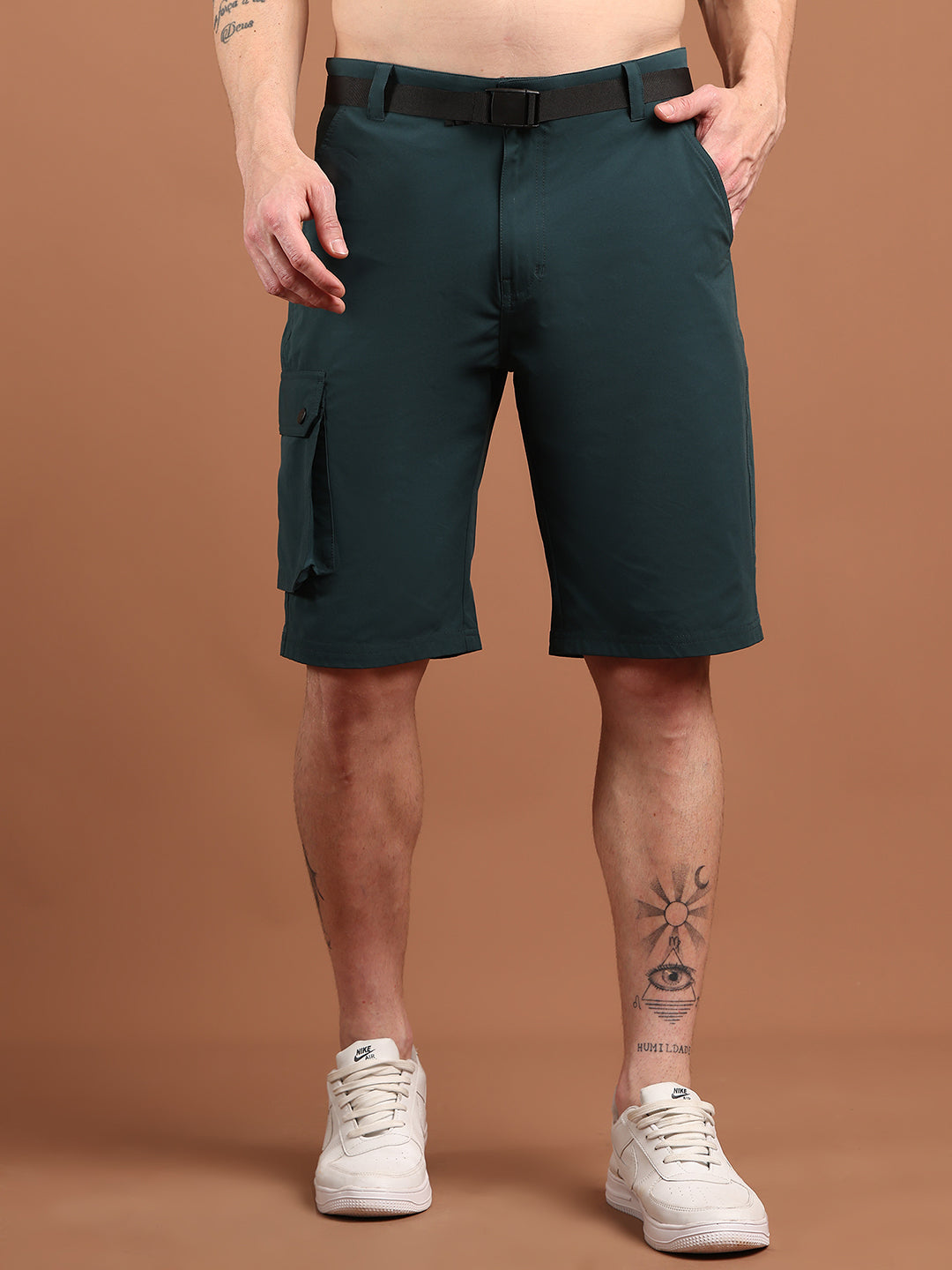 Men Regular Fit Training or Gym Cargo Shorts HM-2203 - Bottle Green
