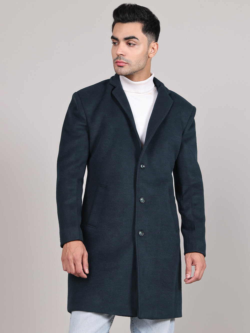 Men Notched Lapel Overcoat HMC-505 - Bottle Green