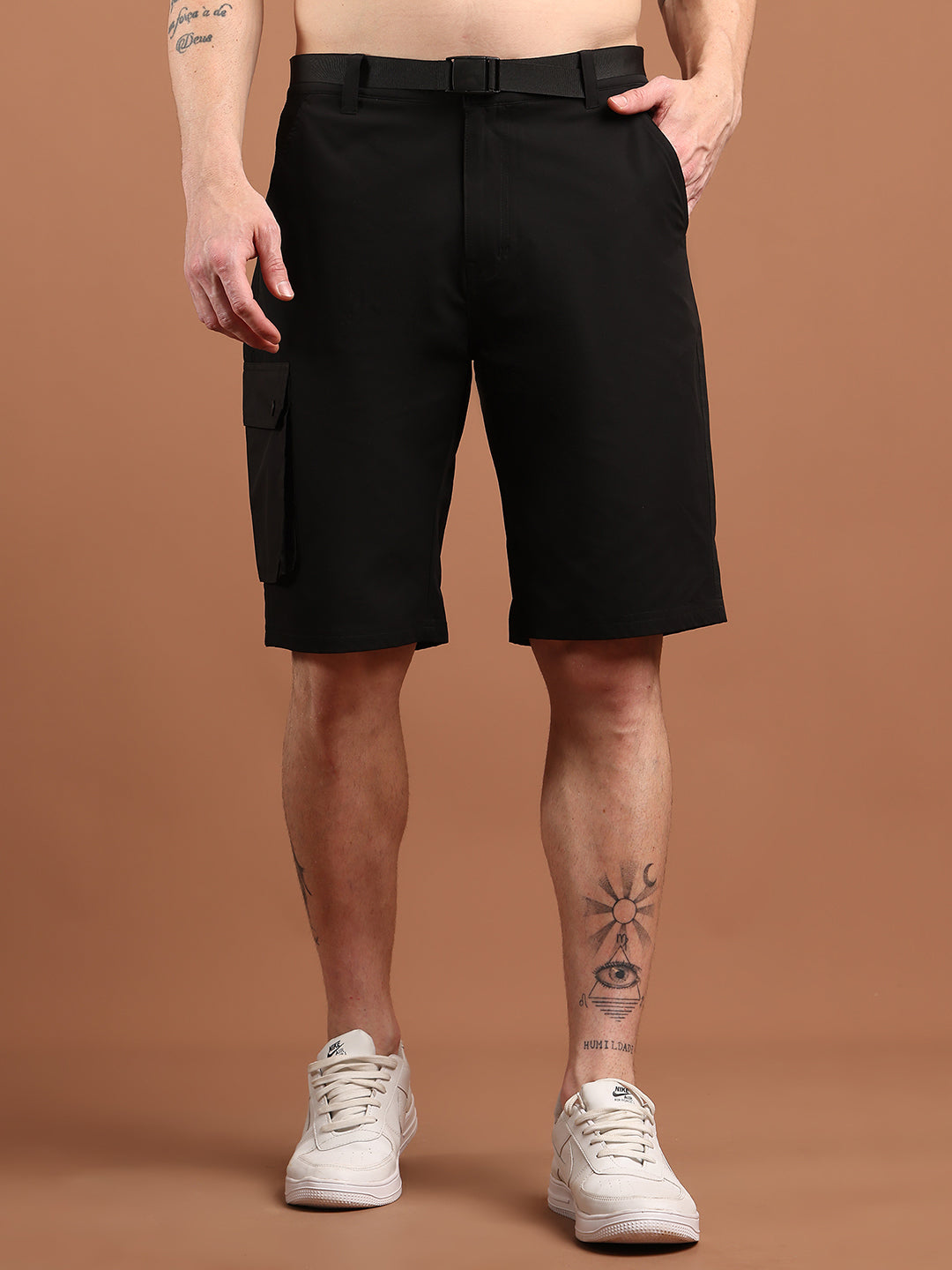Men Regular Fit Training or Gym Cargo Shorts HM-2203 - Black