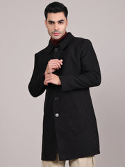 Men Spread Collar Longline Overcoat HMC-503 - Black