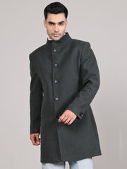 Men Single-Breasted Stand Collar Long Sleeves Overcoat HMC-504 - Bottle Green