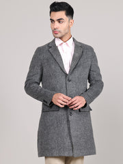 Men Notched Lapel Collar Long Overcoat HMC-502 - Grey Antra