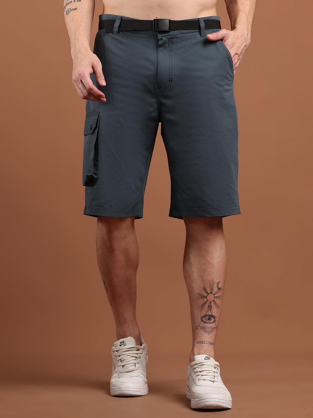 Men Regular Fit Training or Gym Cargo Shorts HM-2203 - Charcoal