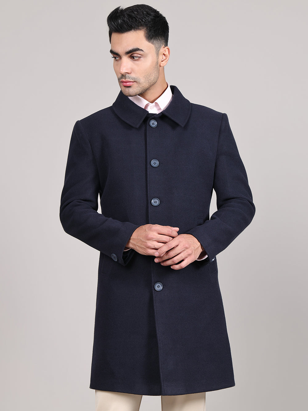 Men Spread Collar Longline Overcoat HMC-503 - Navy