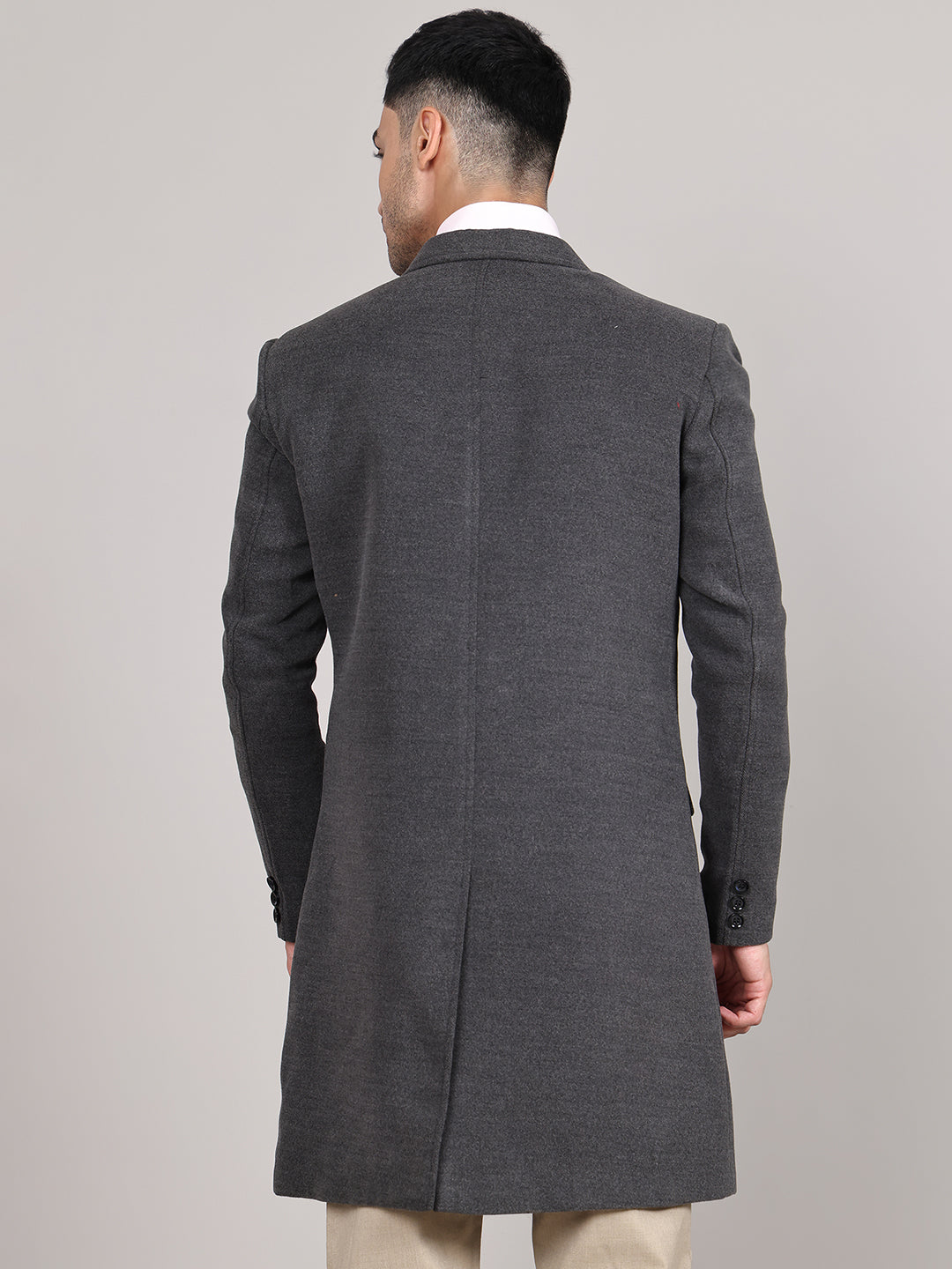 Men Notched Lapel Collar Long Overcoat HMC-502 - Light Grey