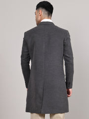 Men Notched Lapel Collar Long Overcoat HMC-502 - Light Grey