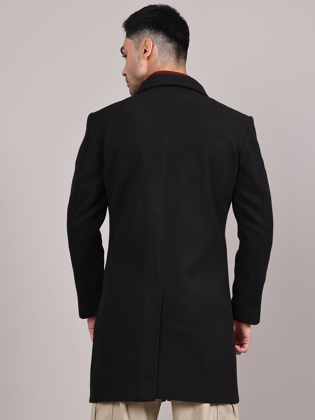Men Spread Collar Longline Overcoat HMC-503 - Black
