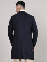 Men Notched Lapel Collar Long Overcoat HMC-502 - Navy