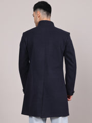 Men Single-Breasted Stand Collar Long Sleeves Overcoat HMC-504 - Navy