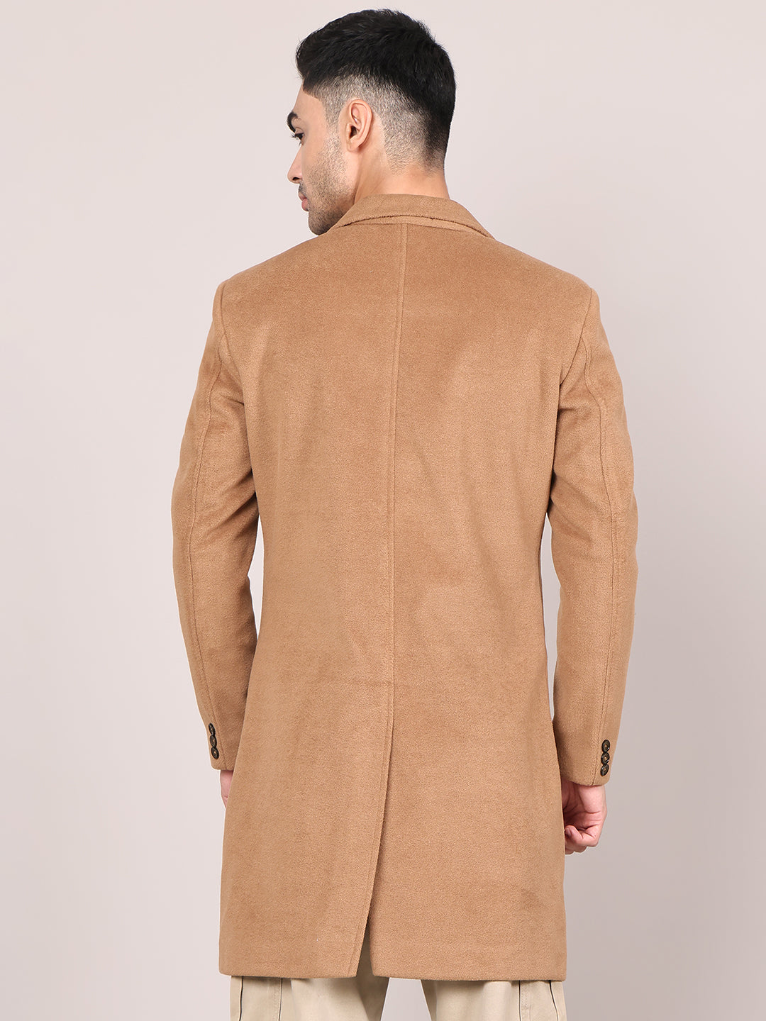 Men Notched Lapel Collar Long Overcoat HMC-502 - Tan