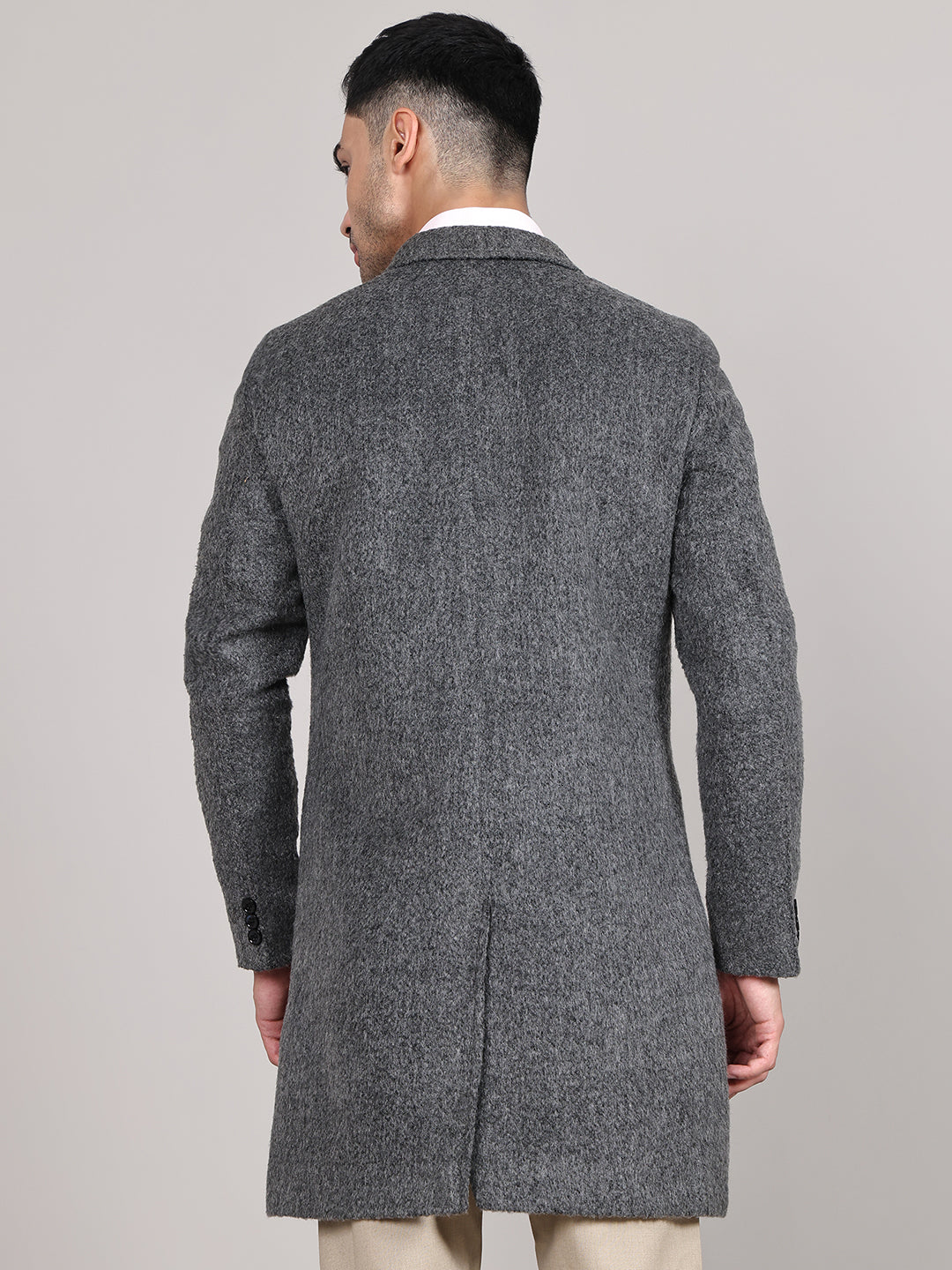 Men Notched Lapel Collar Long Overcoat HMC-502 - Grey Antra