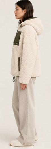 House of Vedas Women Hooded sherpaa  Jacket HM-513 White.