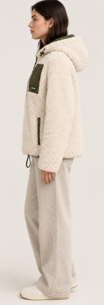 House of Vedas Women Hooded sherpaa  Jacket HM-513 White.