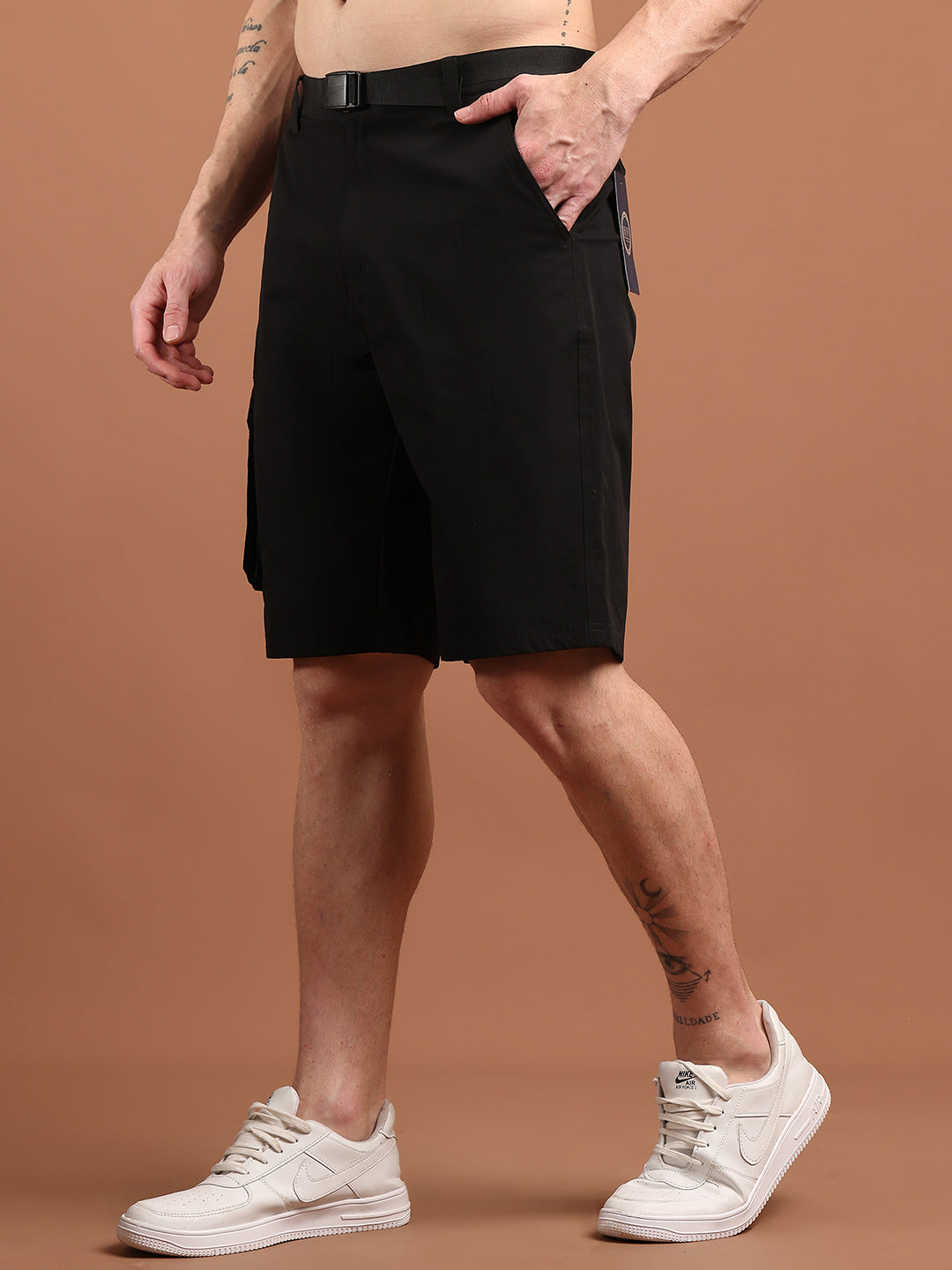 Men Regular Fit Training or Gym Cargo Shorts HM-2203 - Black