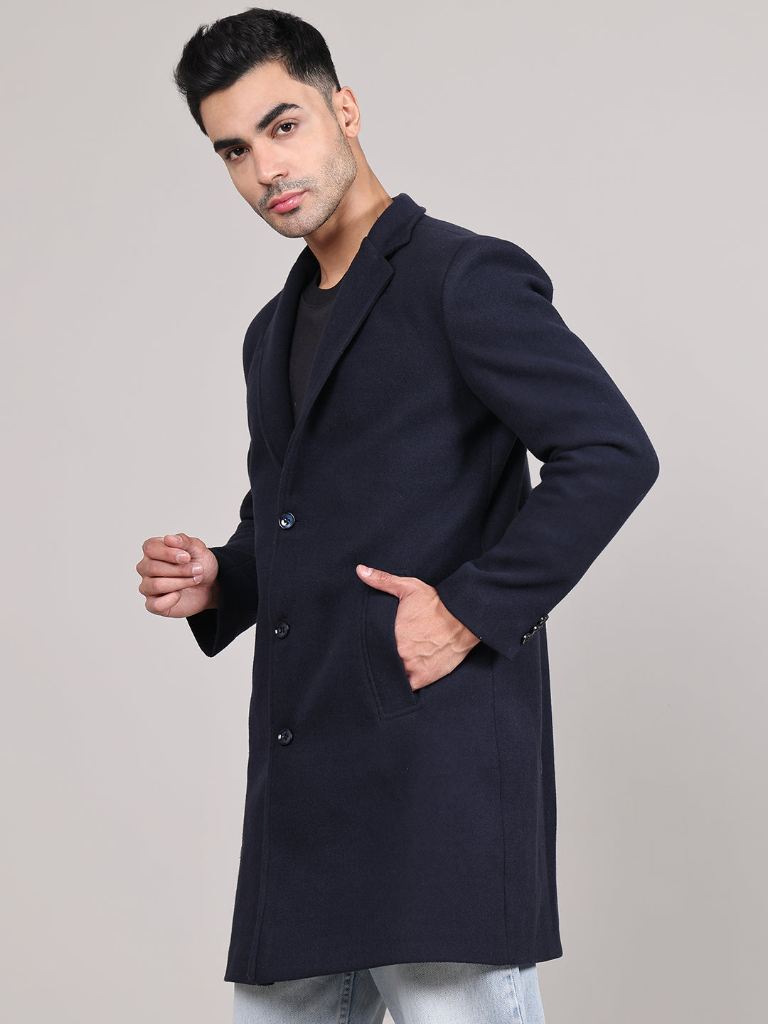 Men Notched Lapel Overcoat HMC-505 - Navy