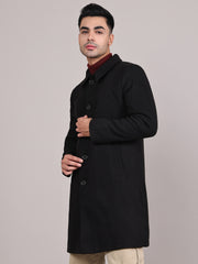 Men Spread Collar Longline Overcoat HMC-503 - Black