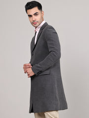 Men Notched Lapel Collar Long Overcoat HMC-502 - Light Grey