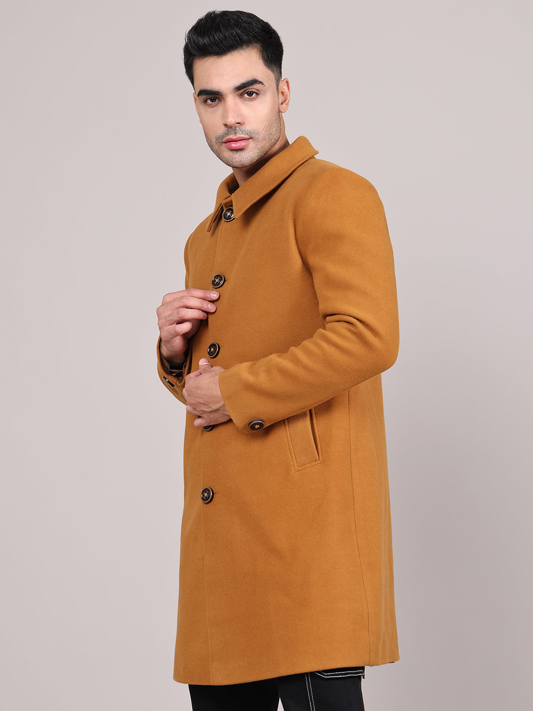 Men Spread Collar Longline Overcoat HMC-503 - Tan