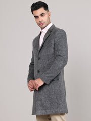 Men Notched Lapel Collar Long Overcoat HMC-502 - Grey Antra