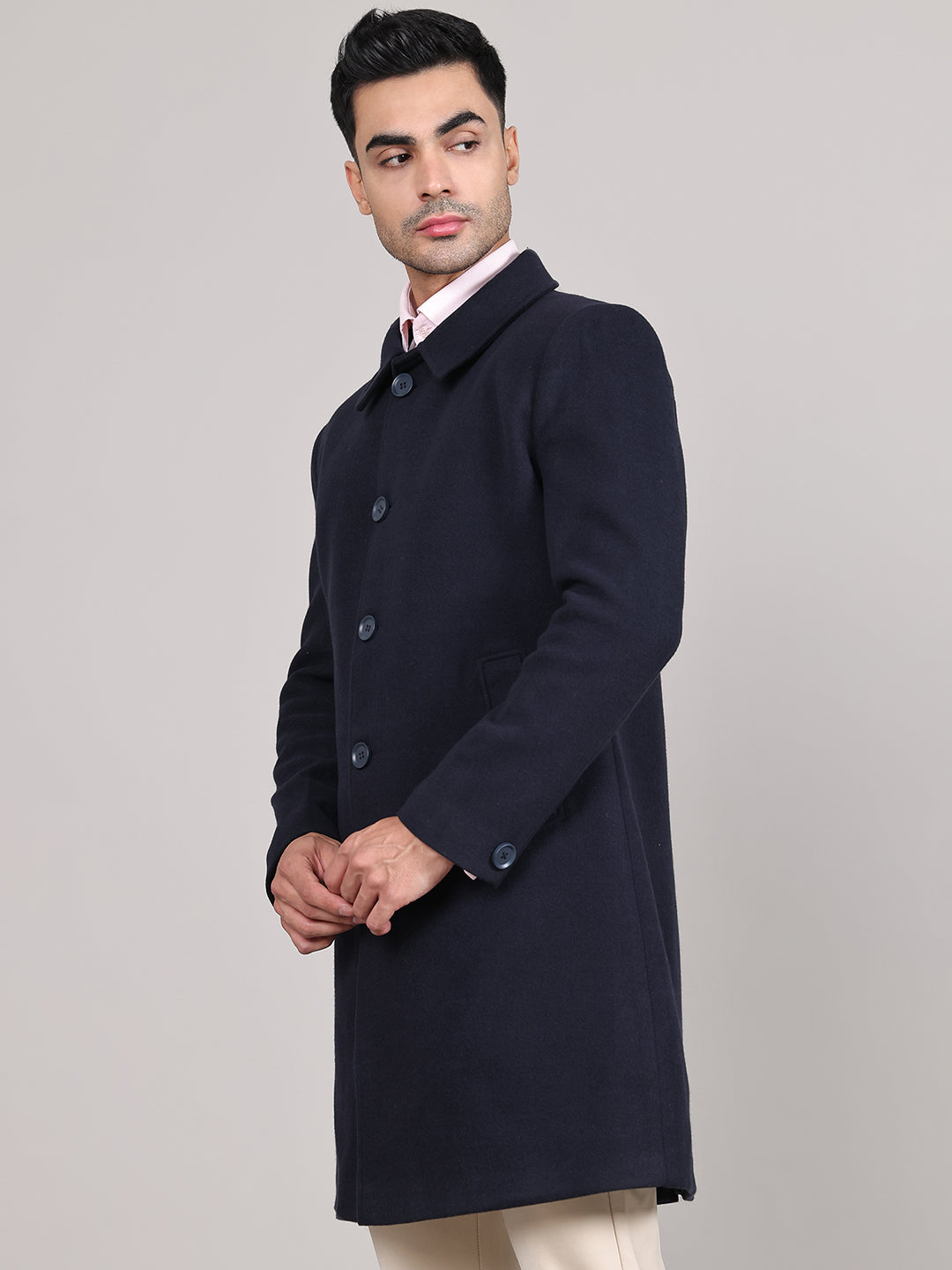 Men Spread Collar Longline Overcoat HMC-503 - Navy