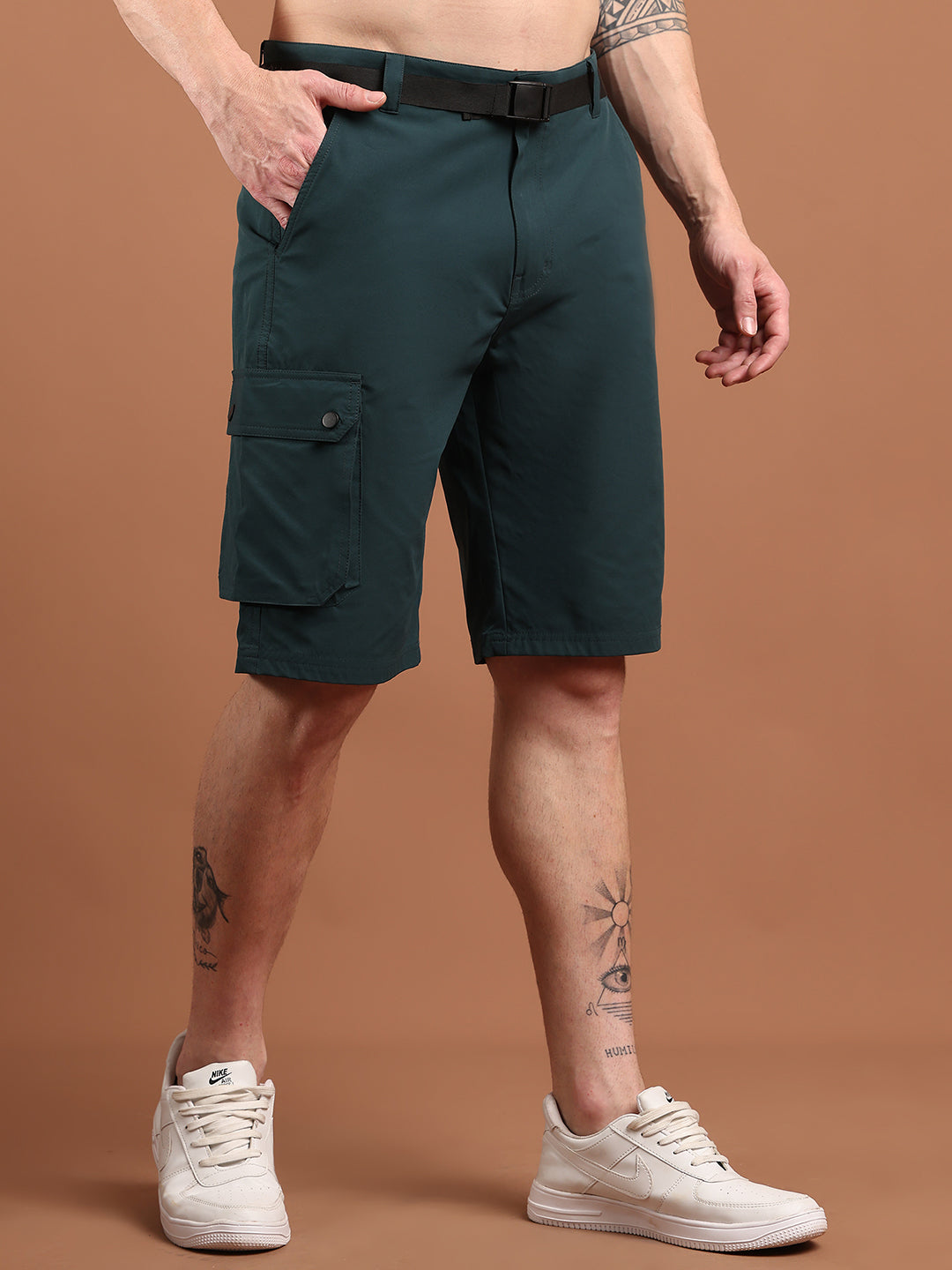 Men Regular Fit Training or Gym Cargo Shorts HM-2203 - Bottle Green