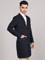 Men Notched Lapel Collar Long Overcoat HMC-502 - Navy
