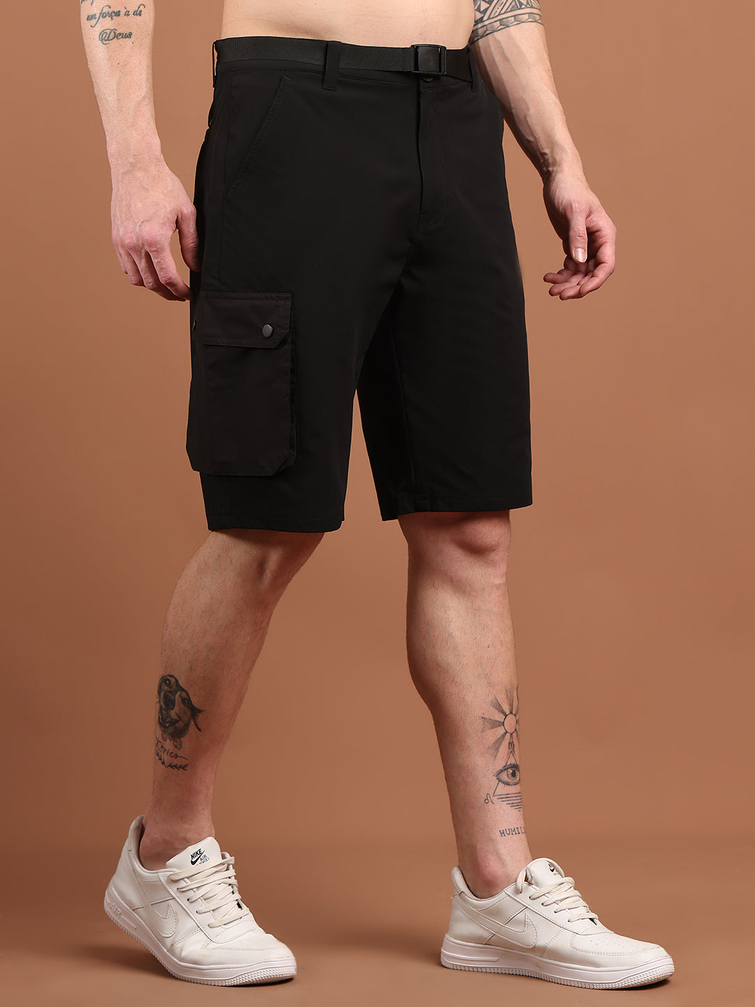 Men Regular Fit Training or Gym Cargo Shorts HM-2203 - Black