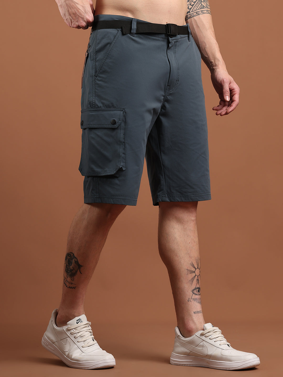 Men Regular Fit Training or Gym Cargo Shorts HM-2203 - Charcoal