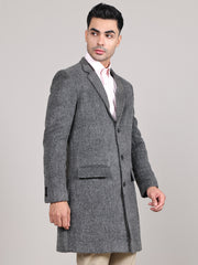Men Notched Lapel Collar Long Overcoat HMC-502 - Grey Antra