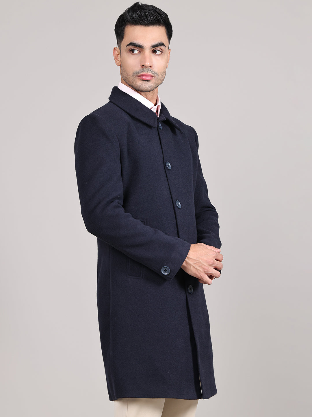 Men Spread Collar Longline Overcoat HMC-503 - Navy