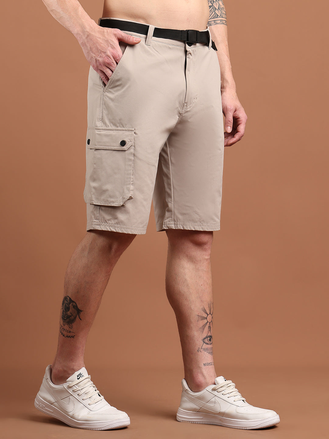 Men Regular Fit Training or Gym Cargo Shorts HM-2203 - Stone