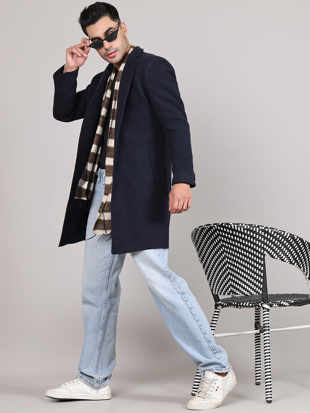 Men Notched Lapel Overcoat HMC-505 - Navy