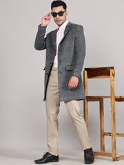 Men Notched Lapel Collar Long Overcoat HMC-502 - Grey Antra
