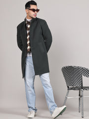Men Single-Breasted Stand Collar Long Sleeves Overcoat HMC-504 - Bottle Green