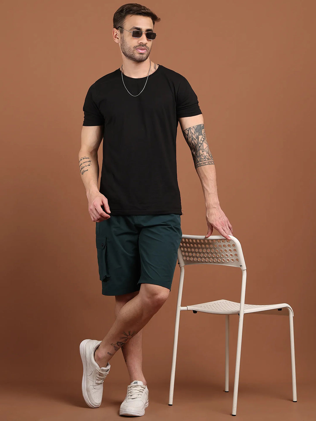 Men Regular Fit Training or Gym Cargo Shorts HM-2203 - Bottle Green