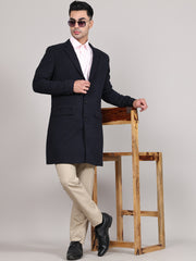 Men Notched Lapel Collar Long Overcoat HMC-502 - Navy