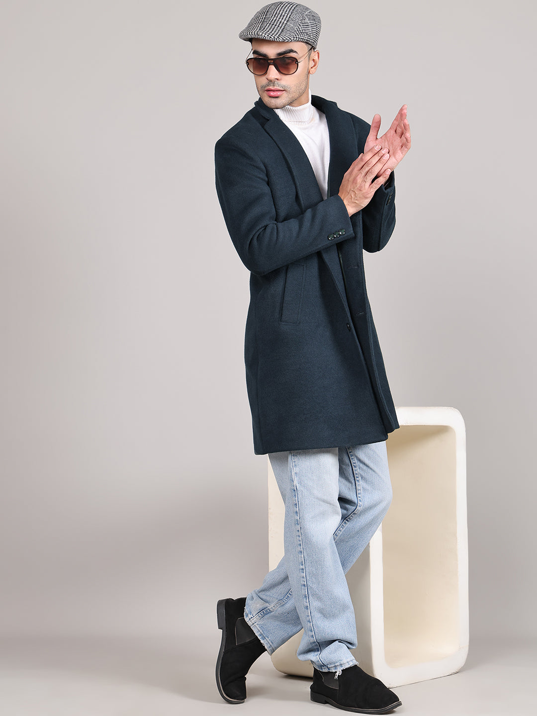 Men Notched Lapel Overcoat HMC-505 - Bottle Green