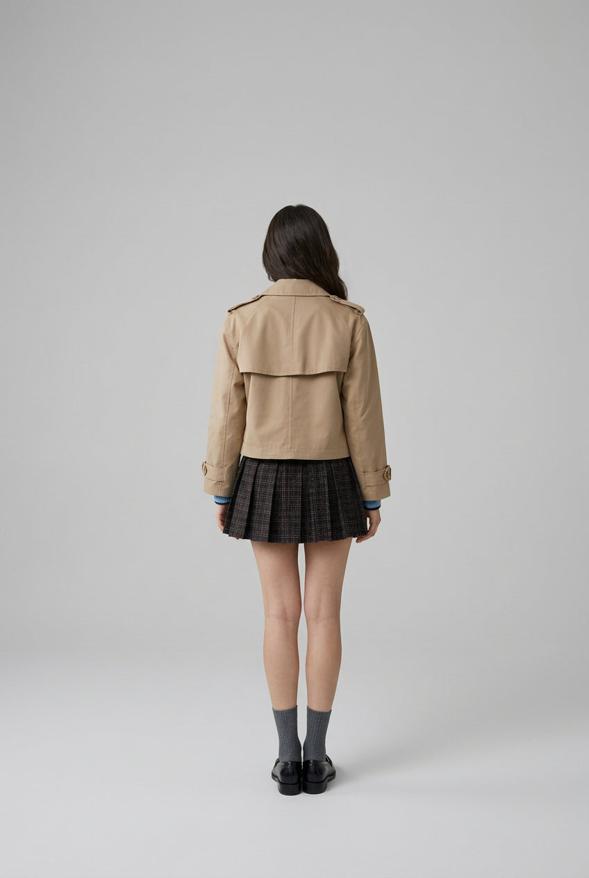 Women's short Trench  coat HM- 515 Beige.