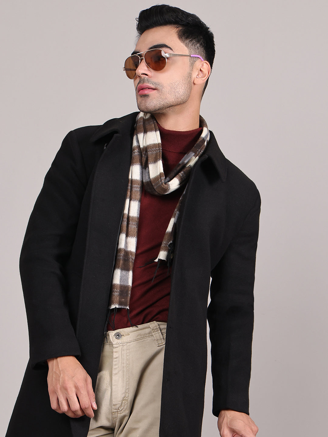 Men Spread Collar Longline Overcoat HMC-503 - Black