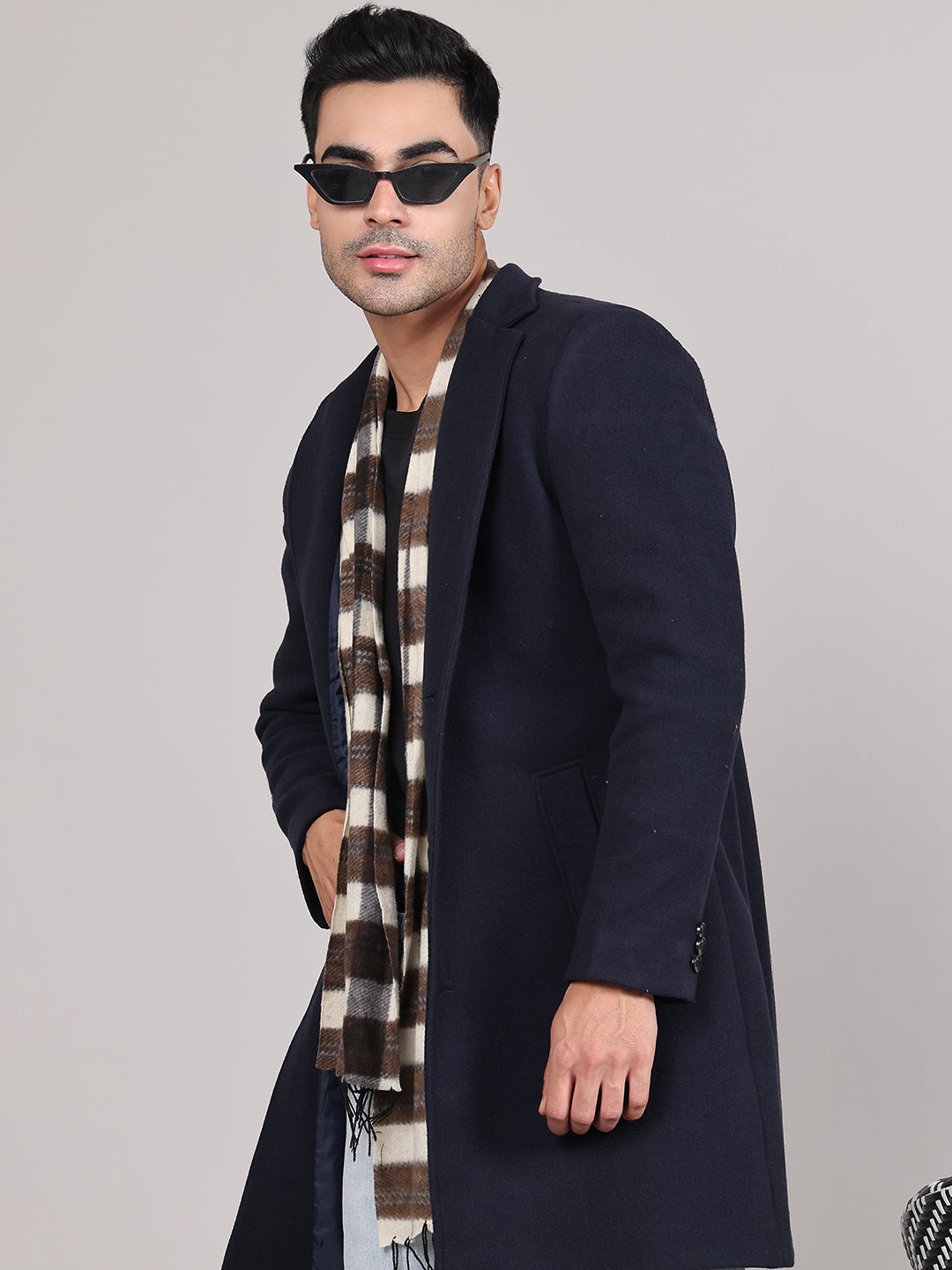 Men Notched Lapel Overcoat HMC-505 - Navy