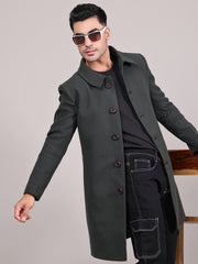 Men Spread Collar Longline Overcoat HMC-503 - Bottle Green