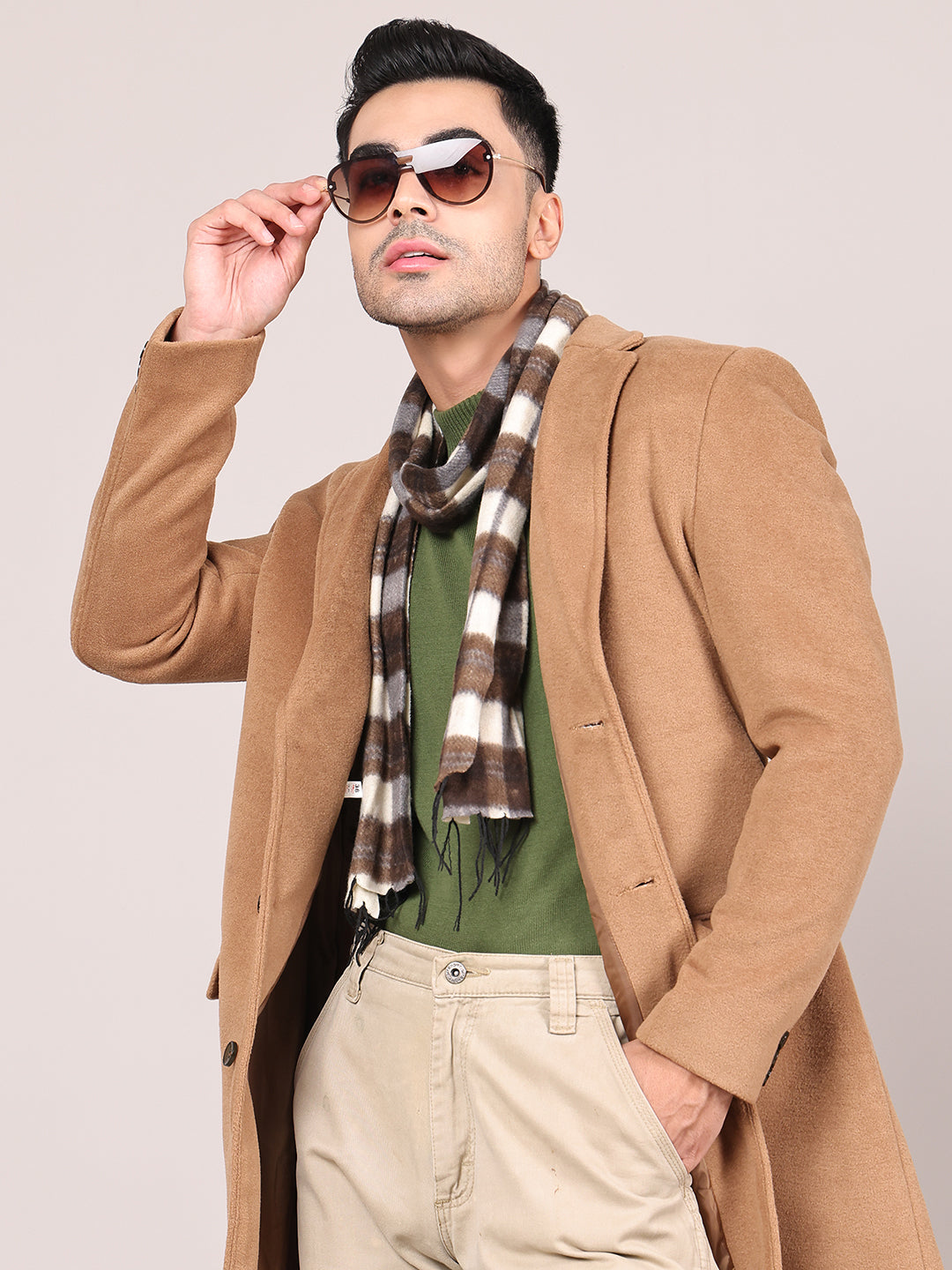Men Notched Lapel Collar Long Overcoat HMC-502 - Tan
