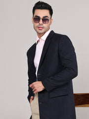 Men Notched Lapel Collar Long Overcoat HMC-502 - Navy