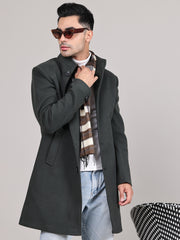 Men Single-Breasted Stand Collar Long Sleeves Overcoat HMC-504 - Bottle Green