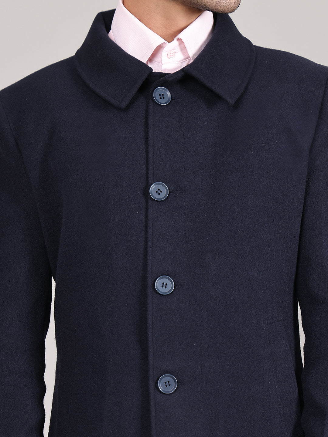 Men Spread Collar Longline Overcoat HMC-503 - Navy