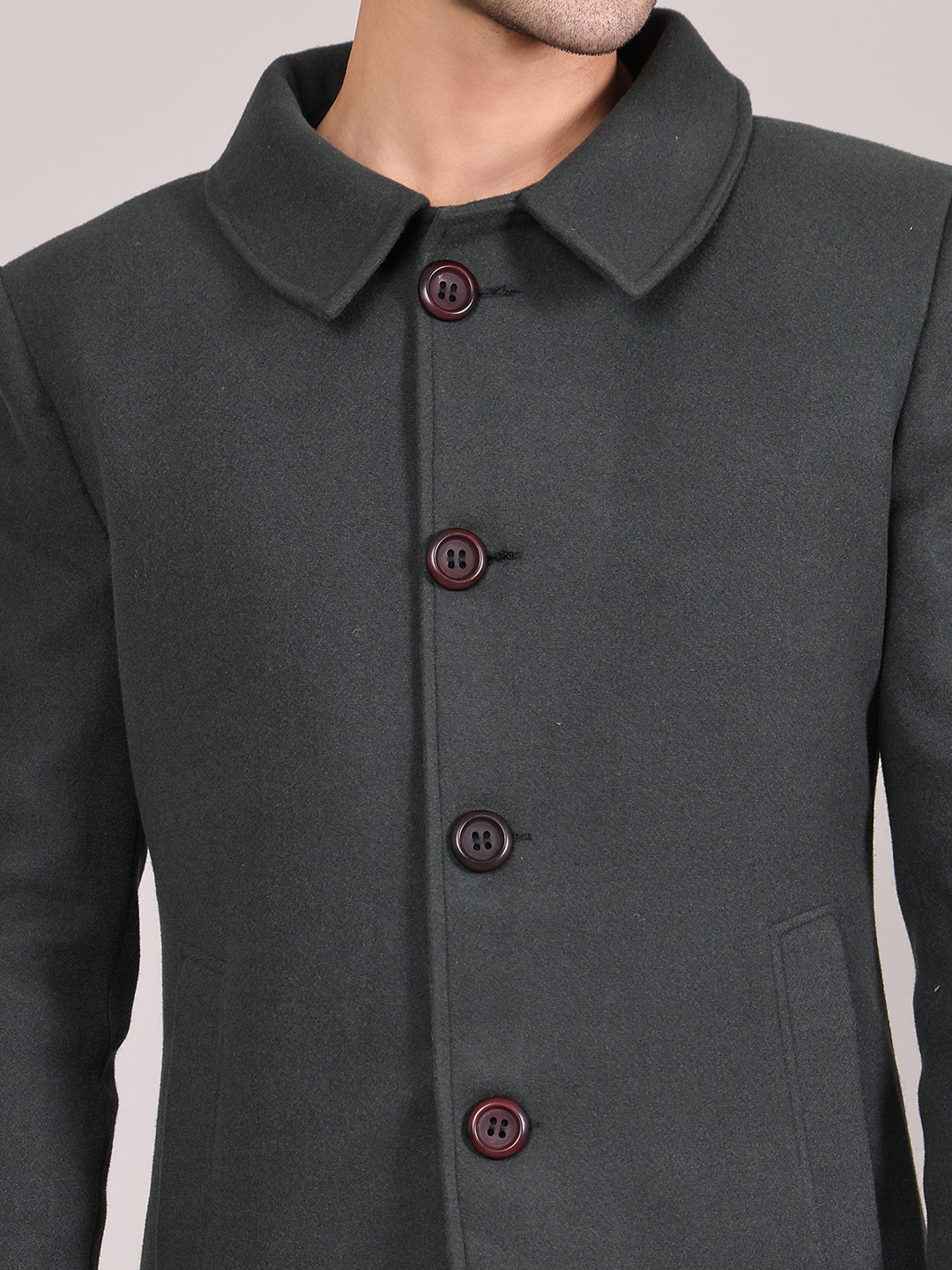 Men Spread Collar Longline Overcoat HMC-503 - Bottle Green