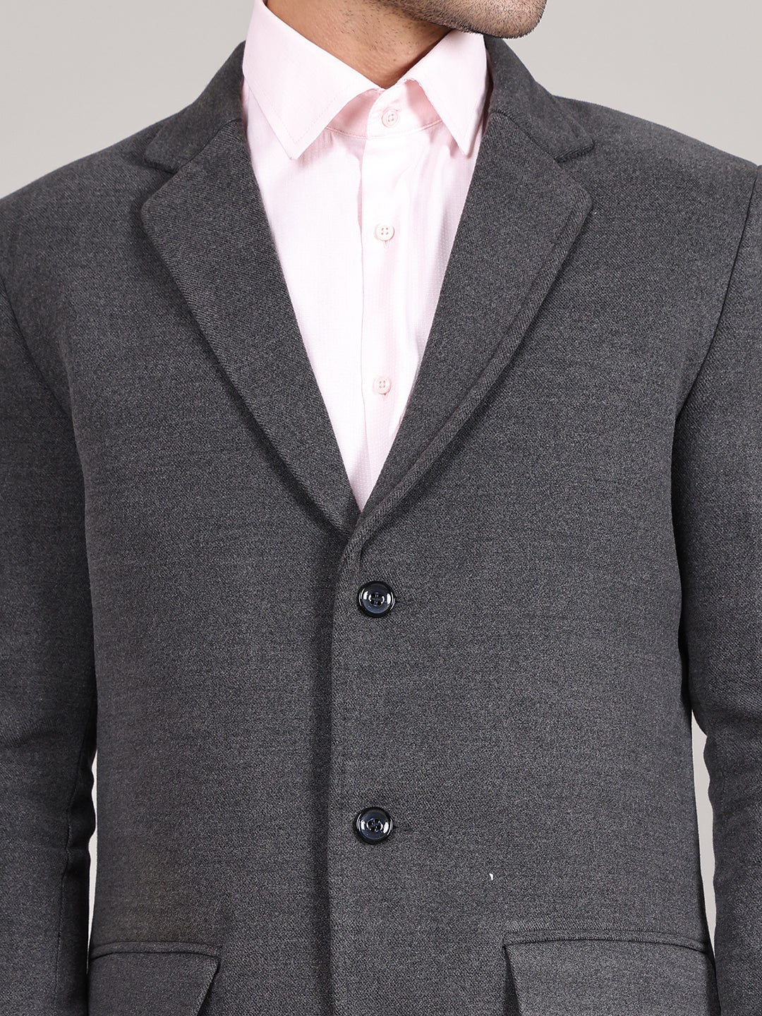Men Notched Lapel Collar Long Overcoat HMC-502 - Light Grey