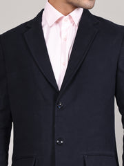 Men Notched Lapel Collar Long Overcoat HMC-502 - Navy