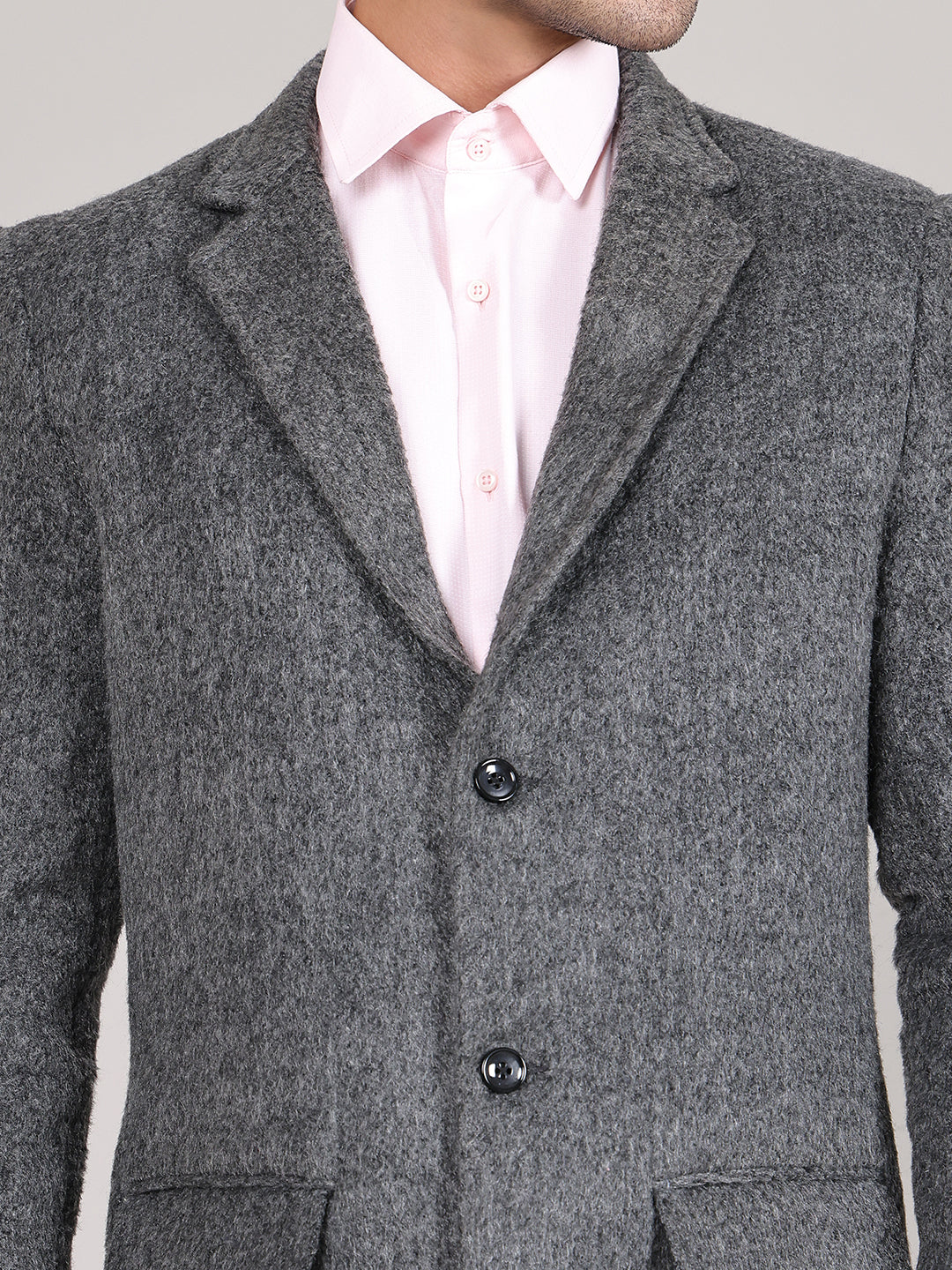 Men Notched Lapel Collar Long Overcoat HMC-502 - Grey Antra