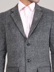 Men Notched Lapel Collar Long Overcoat HMC-502 - Grey Antra
